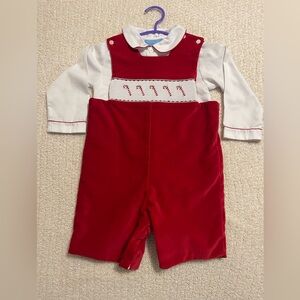 Anavini Smocked Holiday Romper w/ Matching Button Down Shirt- size 2
